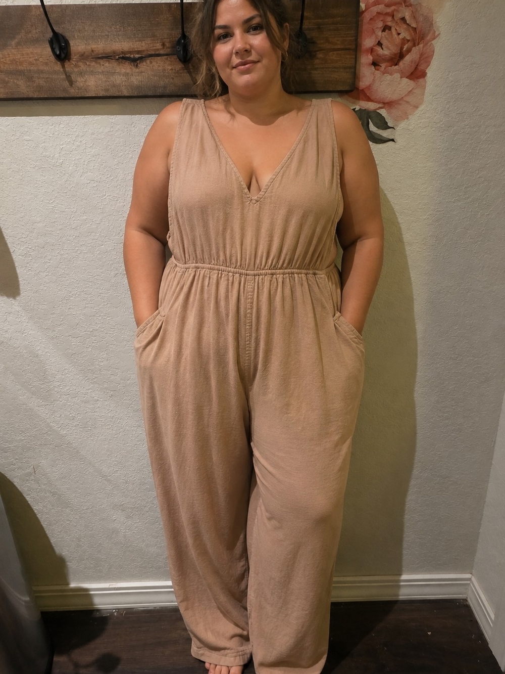 Universal Thread Sleeveless V-Neck Wide-Leg Jumpsuit — Beige/Tan